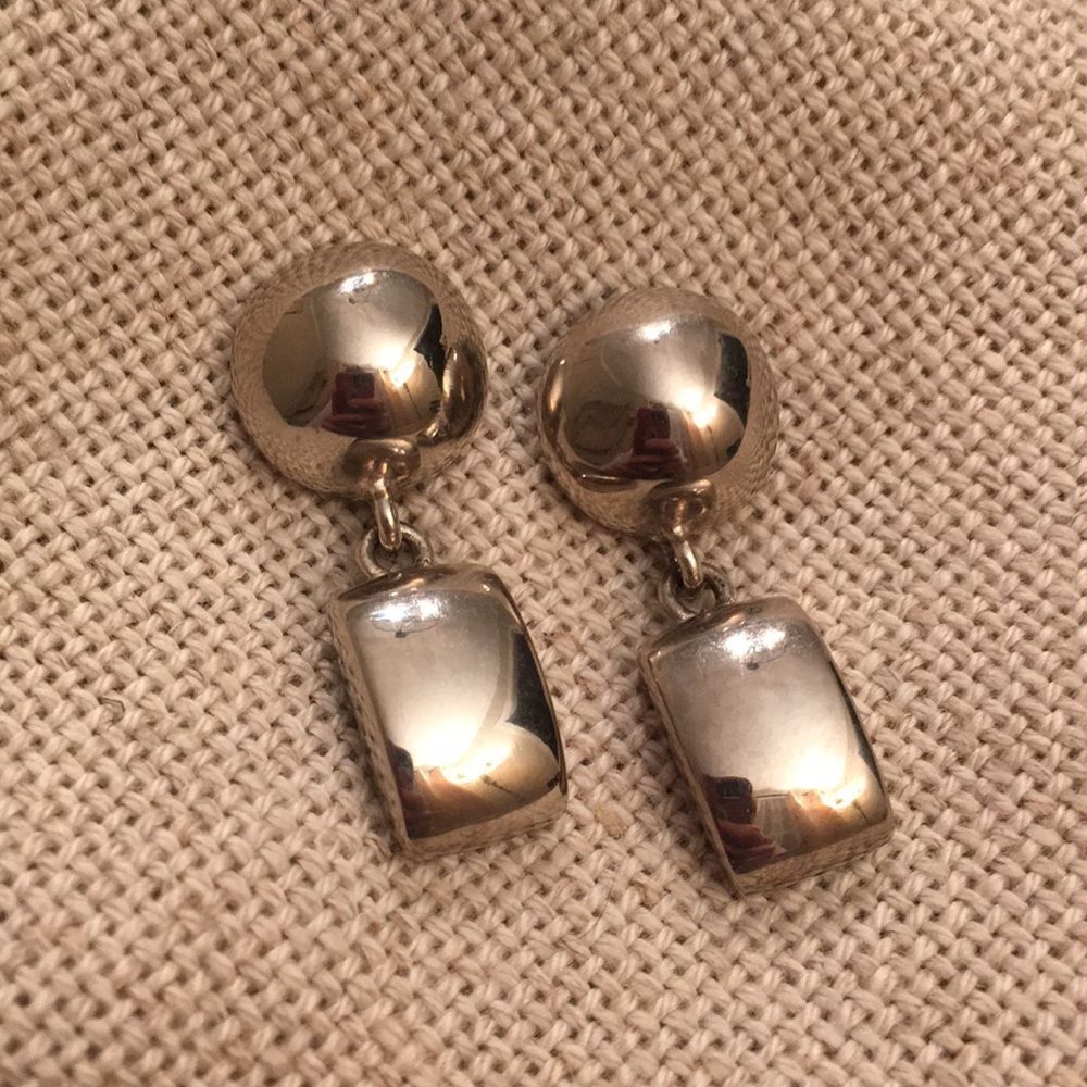 Vintage Silvertone Circle Rectangle Dangle Earring